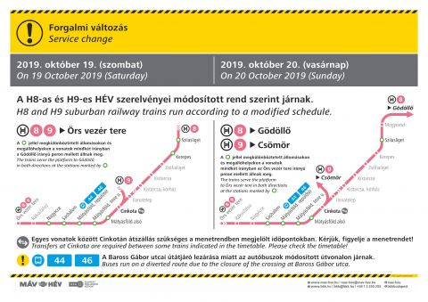 A H8 As Es A H9 Es Hev Modositott Menetrend Szerint Jar Oktober 19 En Es 20 An Mav Hev Hu