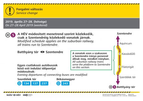 A H5 Os Hev Modositott Menetrend Szerint Kozlekedik Aprilis 27 En Es 28 An Mav Hev Hu